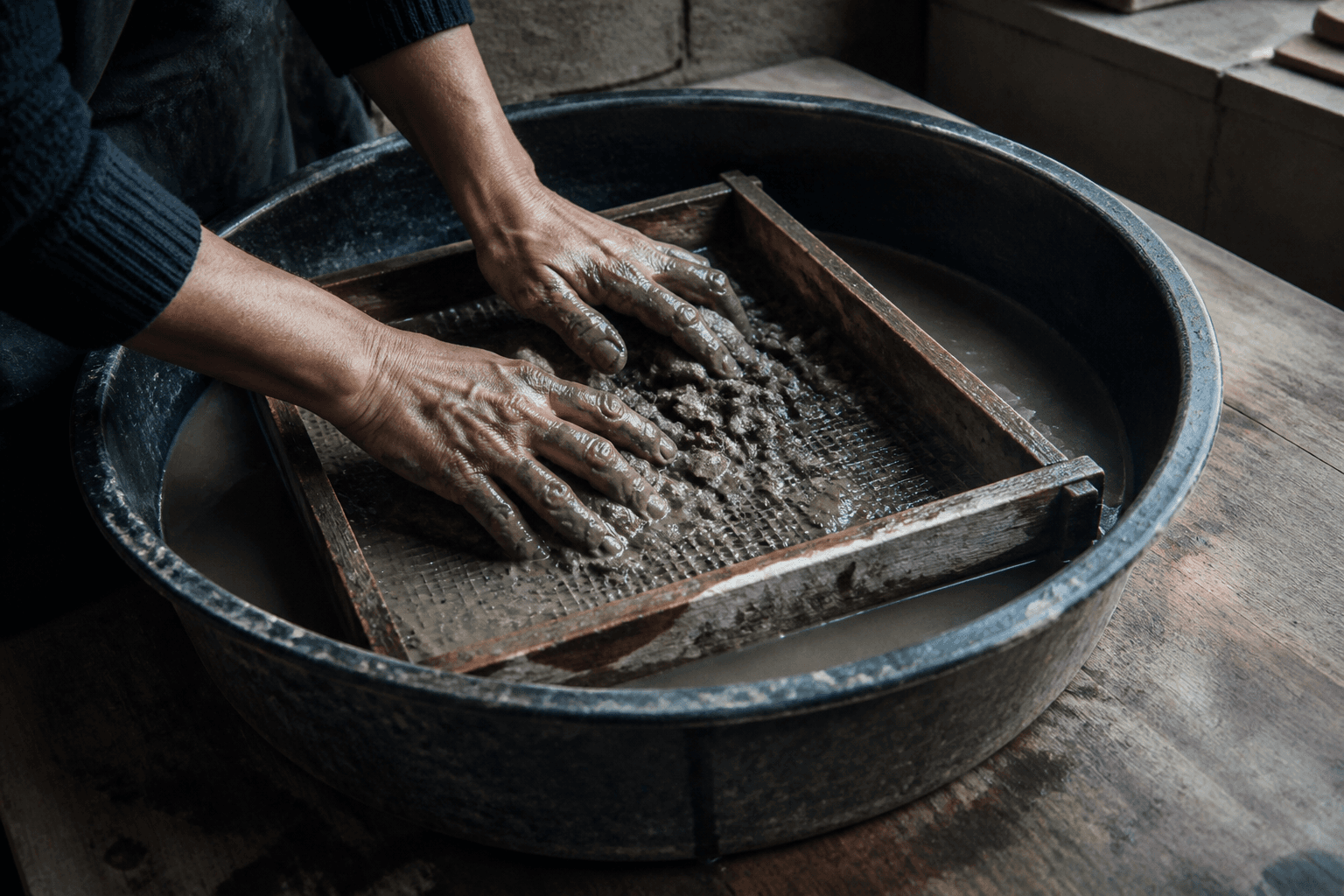 Local clay being washed and refined