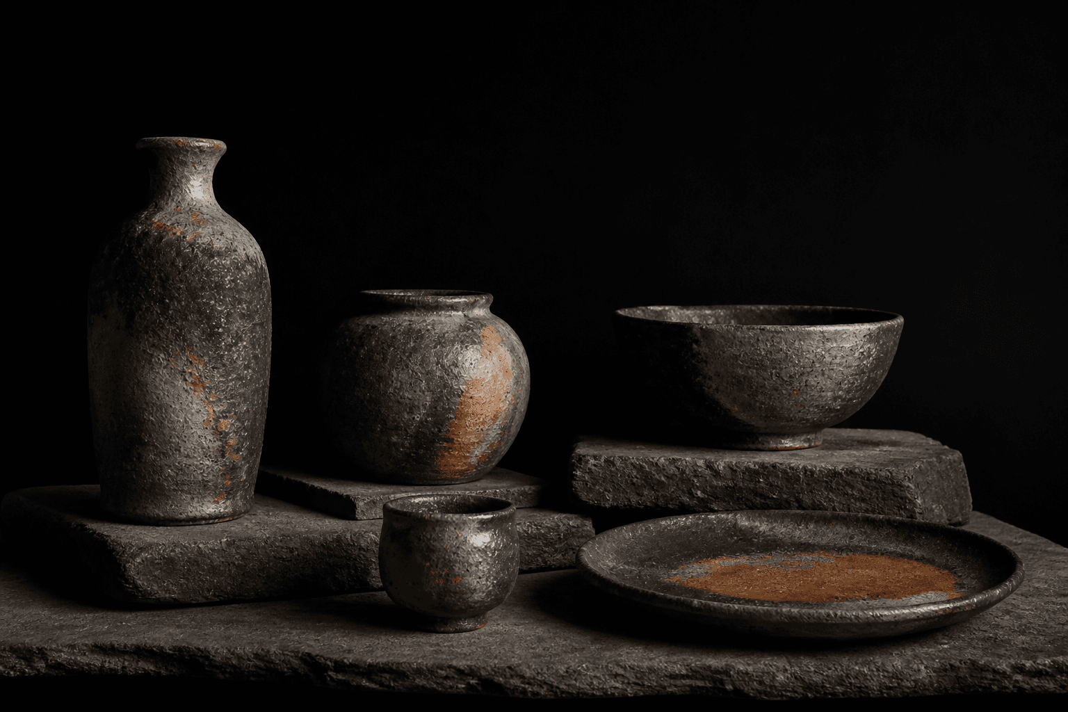 A group of one-of-one wood-fired objects
